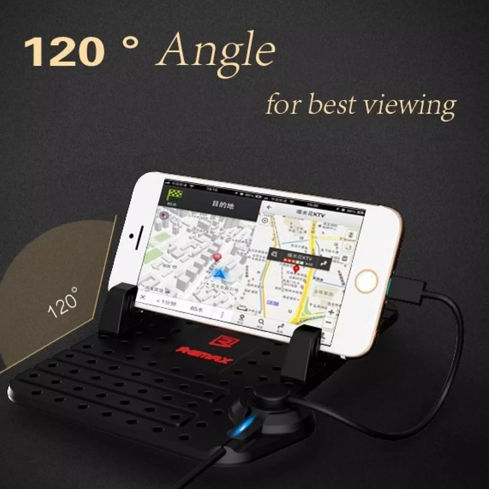 REMAX RC-FC1 Soporte De Móvil para Coche Colchoneta con Cargador Micro USB y Lightning(Apple),Super Flexible, para Salpicadero
