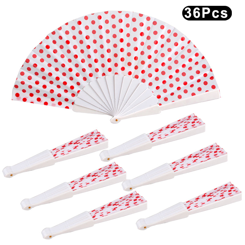 HUSL ABANICOS PLASTICO LUNARES FLAMENCO 23CM, ABANICOS PARA EVENTOS, DETALLES PARA LOS INVITADOS, REGALOS DE BODA, FIESTAS,POLKA
