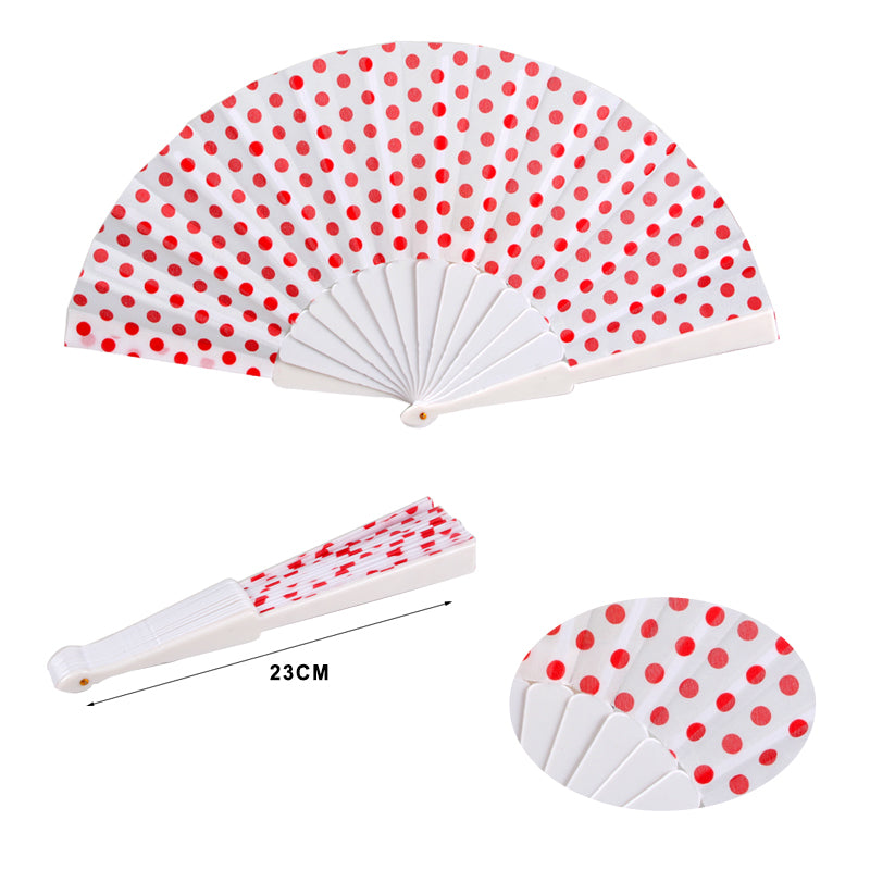 HUSL ABANICOS PLASTICO LUNARES FLAMENCO 23CM, ABANICOS PARA EVENTOS, DETALLES PARA LOS INVITADOS, REGALOS DE BODA, FIESTAS,POLKA