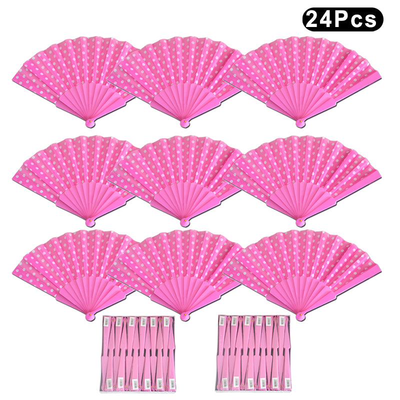 HUSL ABANICOS PLASTICO LUNARES FLAMENCO 23CM, ABANICOS PARA EVENTOS, DETALLES PARA LOS INVITADOS, REGALOS DE BODA, FIESTAS,POLKA
