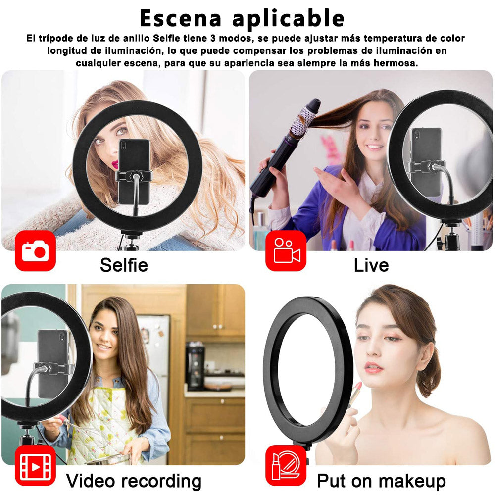 Anillo de Luz LED 6"/16CM fotografia de Escritorio y Soporte para Teléfono,  3 Modos de Luz,soporte para Selfie, Maquillaje, Youtube