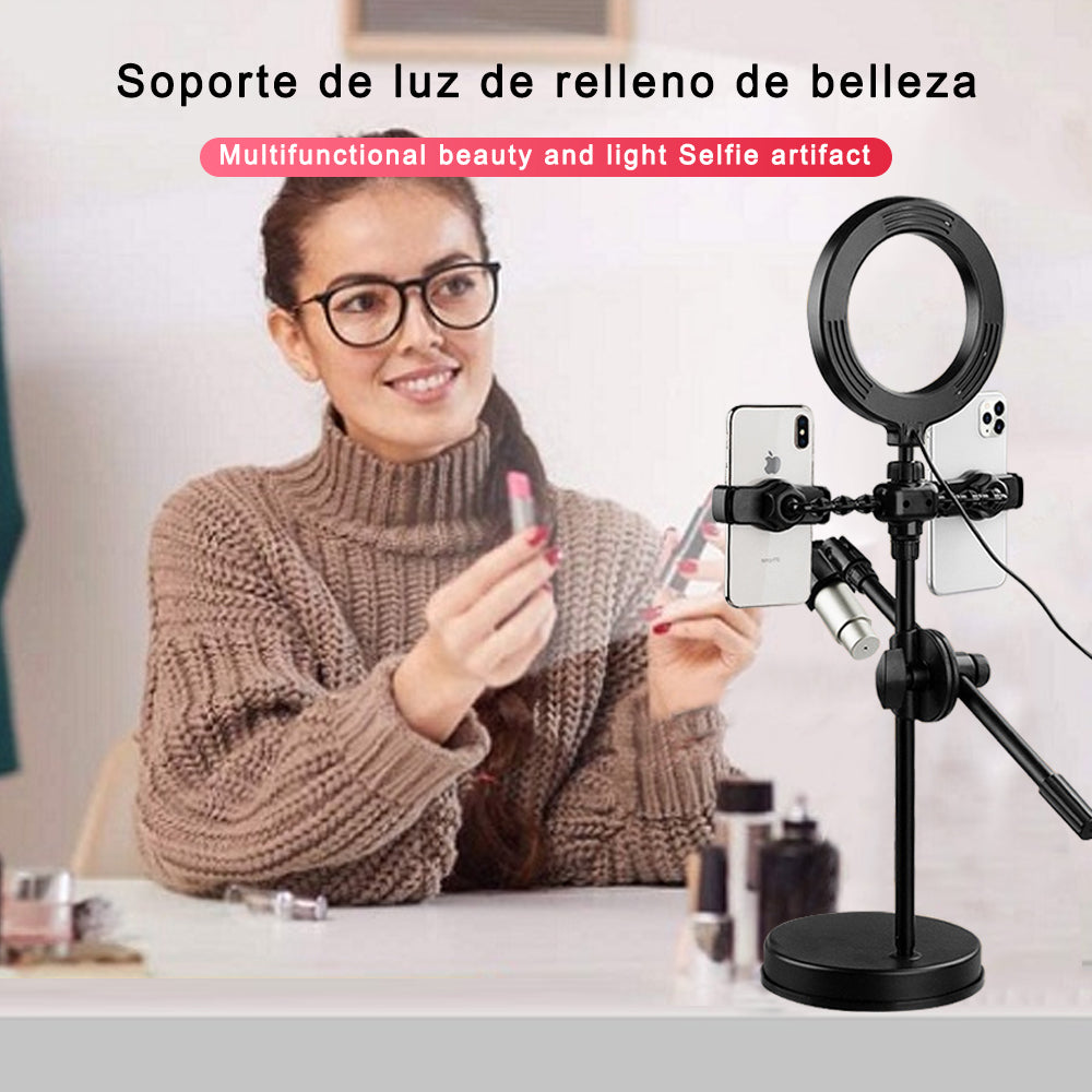 Anillo de Luz LED 16CM fotografia de Escritorio con soporte for teléfono y el pie for micrófono Mesa para Youtube Vlog Selfie