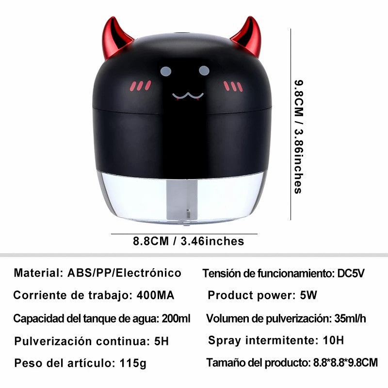 Humidificador con luz LED ultrasónico del ángel/demonio, Humidificador aromaterapia para casa de 200ML, purificador de aire