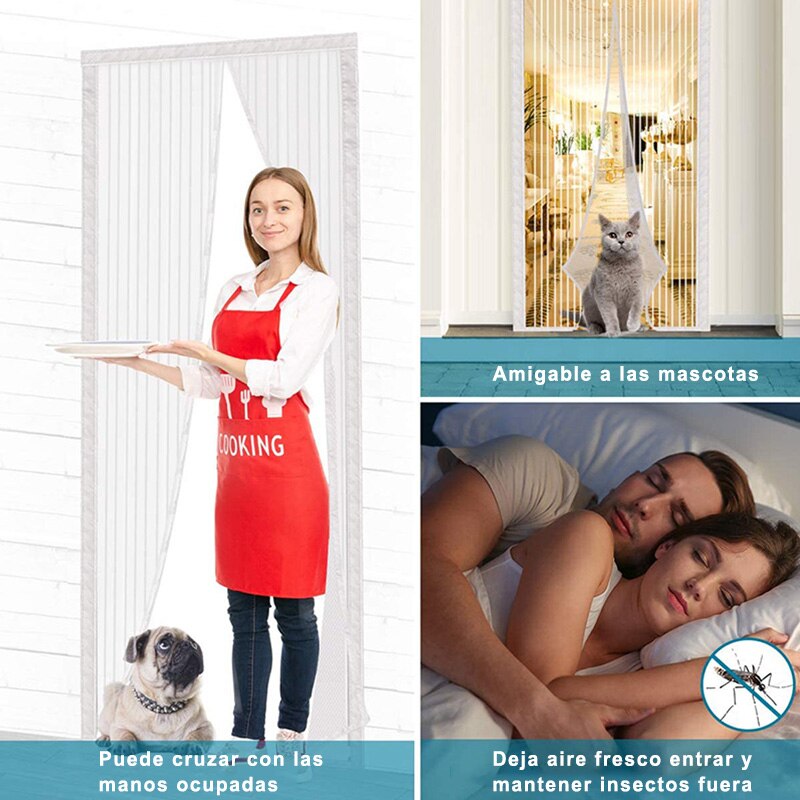 Mosquitera Puerta Magnética, HUSL 140x230cm Corredera Cortina Mosquitera Magnética, para Sala de Estar, Dormitorio, Balcón--para Puertas de Madera