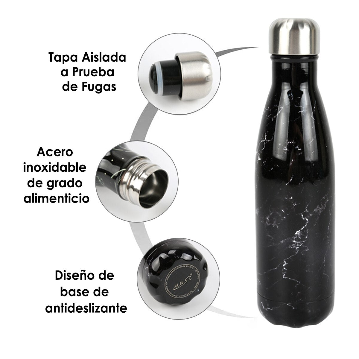 HUSL 500ML Botella Térmica, Botella de Agua Acero Inoxidable, Botella Agua Deporte Sin BPA, Cantimplora de Agua Reutilizable, Termo Agua 12 horas caliente,24 frio, para Viaje, Deporte, Eco-friendly(parte.1)