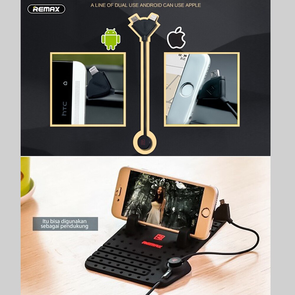 REMAX RC-FC1 Soporte De Móvil para Coche Colchoneta con Cargador Micro USB y Lightning(Apple),Super Flexible, para Salpicadero