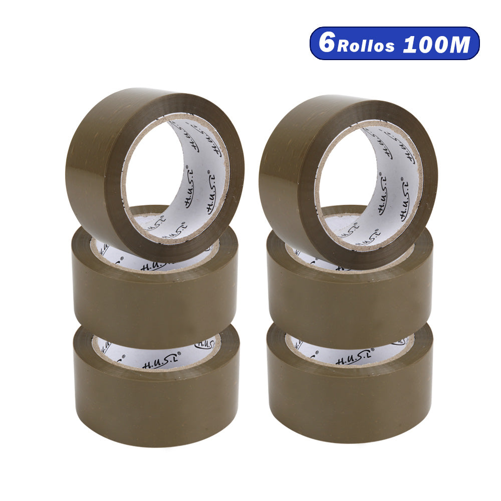 HUSL Cinta Adhesiva Marrón 48mm*100M 6 Rollos para paquetes, transporte, Extrafuerte y Resistente Cinta Embalar adhesiva precinto