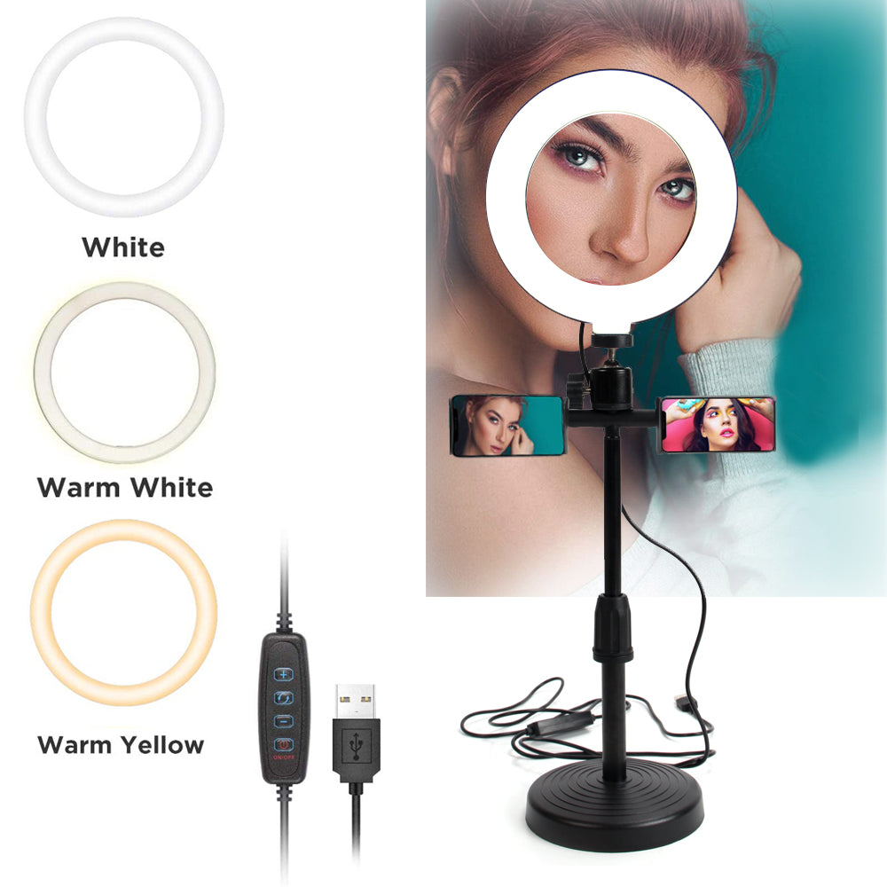 Anillo de Luz LED 6"/16CM fotografia de Escritorio y Soporte para Teléfono,  3 Modos de Luz,soporte para Selfie, Maquillaje, Youtube