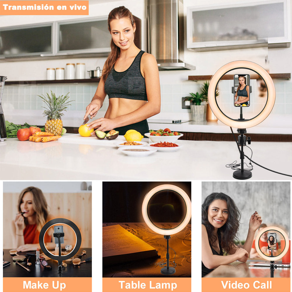 Anillo de Luz LED 6"/16CM fotografia de Escritorio y Soporte para Teléfono,  3 Modos de Luz,soporte para Selfie, Maquillaje, Youtube