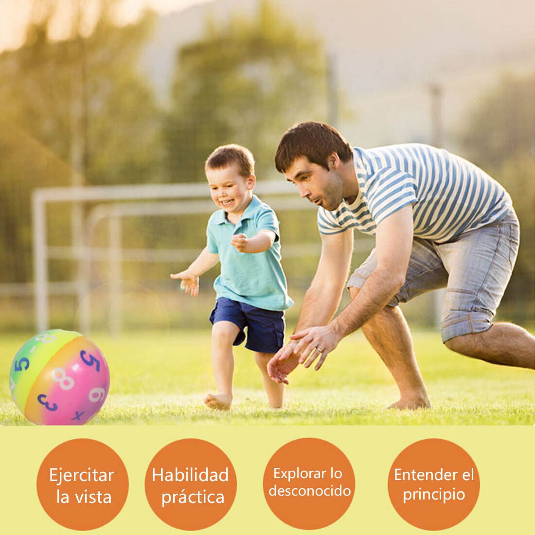 HUSL Bolas de Goma de Rebote, Bolas de deportes de goma suave, pelota para jugar en zona interior y aire libre, diseñado para los niños-Diámetro approx.6.3 cm(Futbol en multicolor)