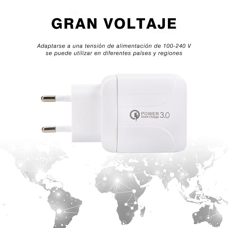 Cargador Móvil Rápido 3.0, 2.1A 5V Universal 3 USB Puertos