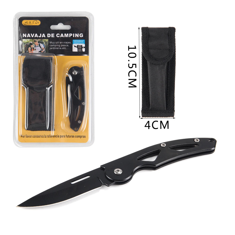 Navaja de Camping Multiusos con Bolsa de Tela y Mango Acero Inoxidable, Cuchillo Supervivencia Profesional, Navaja de Bolsillo para Senderismo Plegable de bolsillo, Para Acampar, Picnic, Caza