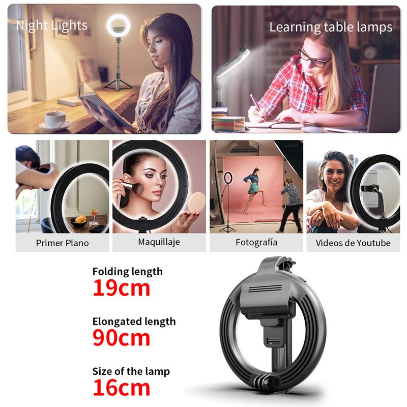 Anillo de Luz Palo Selfie L07, Anillo de Luz LED con Trípode Control Remoto Inalámbrico, Aro de Luz para Selfie, vídeo de Youtube