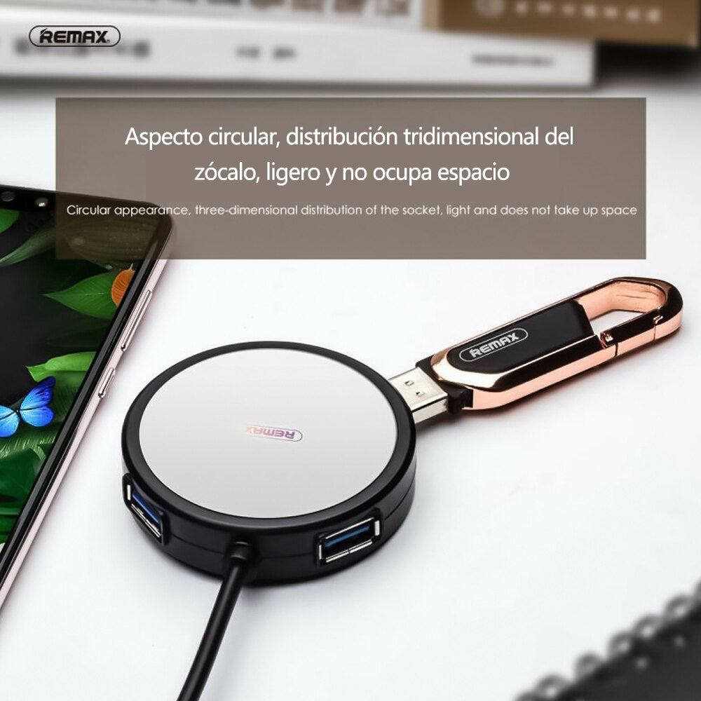 REMAX RU-U20 USB Tipo-C de 4 Puertos de USB con Espejo y Luz LED Multicolor, Divisor USB de Alta Velocidad para Móvil de Tipo-C, Portátil, MacBook Conectar con Disco Duro Externo, Pen Drive, Ratón, Teclado, Móvil, Cámaras