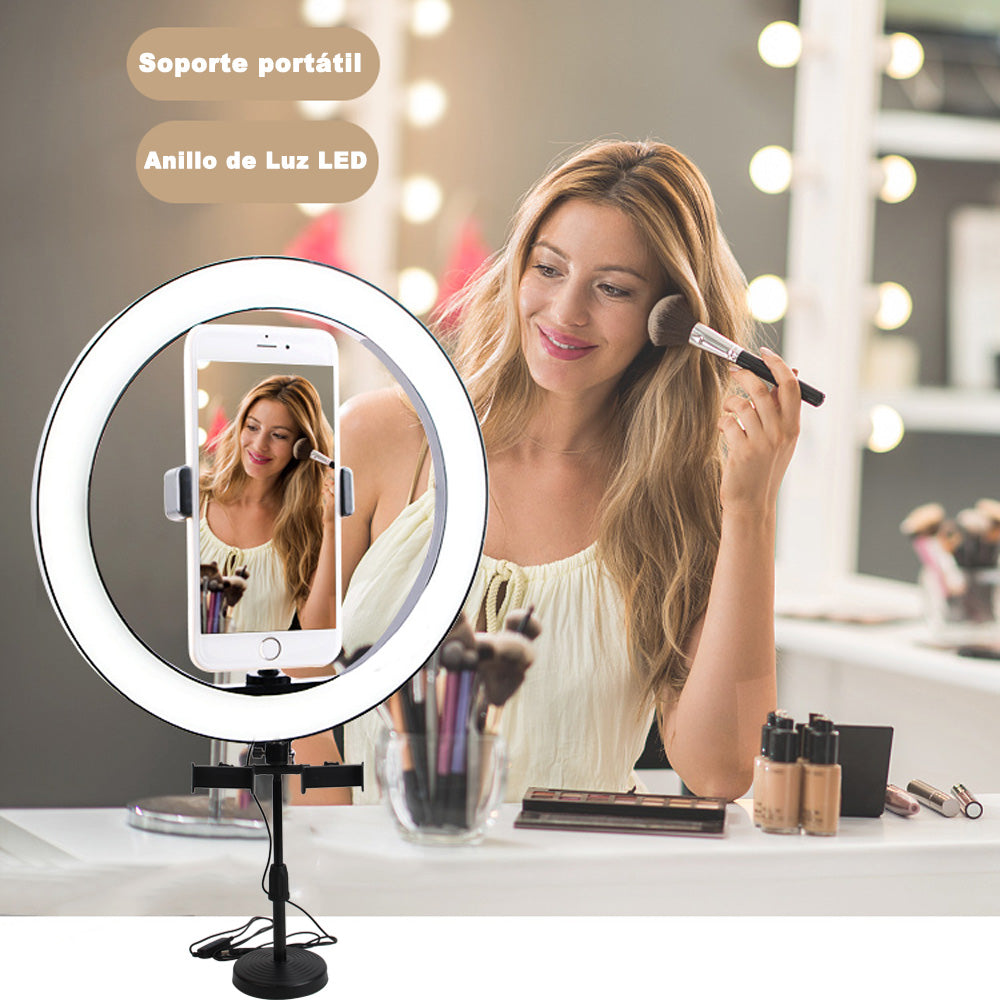 Anillo de Luz LED 6"/16CM fotografia de Escritorio y Soporte para Teléfono,  3 Modos de Luz,soporte para Selfie, Maquillaje, Youtube