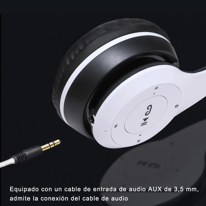 Auriculares Bluetooth P47 Inalámbricos, Auricular Estéreo Inalámbricos Plegables Micrófono Incorporado con SD/TF/FM/ MP3 Audio cable