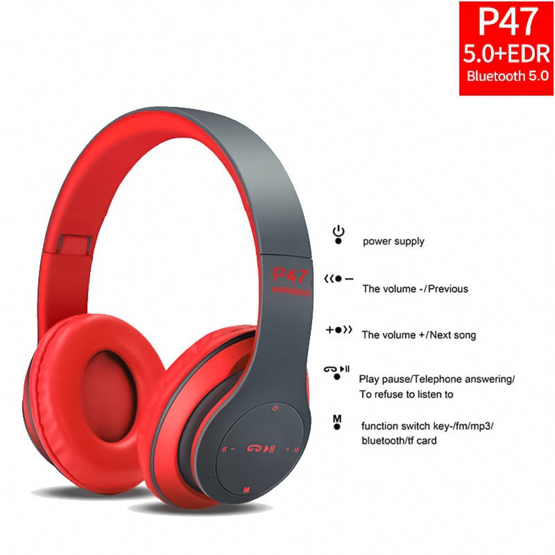 Auriculares Bluetooth P47 Inalámbricos, Auricular Estéreo Inalámbricos Plegables Micrófono Incorporado con SD/TF/FM/ MP3 Audio cable