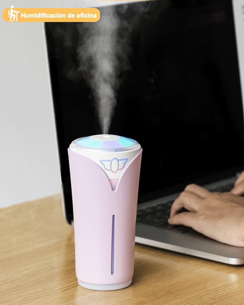Humidificador Ultrasónico 280ml con Iluminación de Luz LED de 7 Colores, Humidificador de Aire Portátil de USB para Coche, Casa, Bebés