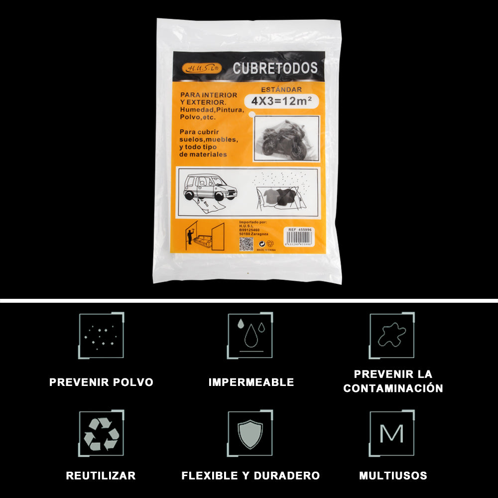 HUSL PLÁSTICO CUBRETODO ESTÁNDAR, PROTECTOR PARA CUBRIR MUEBLES, PARA INTERIOR Y EXTERIOR HUMEDAD, TAREAS DE PINTURA