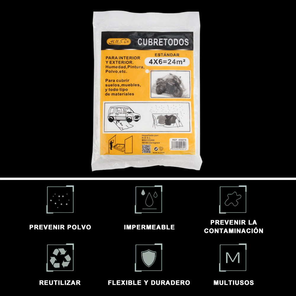 HUSL PLÁSTICO CUBRETODO ESTÁNDAR, PROTECTOR PARA CUBRIR MUEBLES, PARA INTERIOR Y EXTERIOR HUMEDAD, TAREAS DE PINTURA