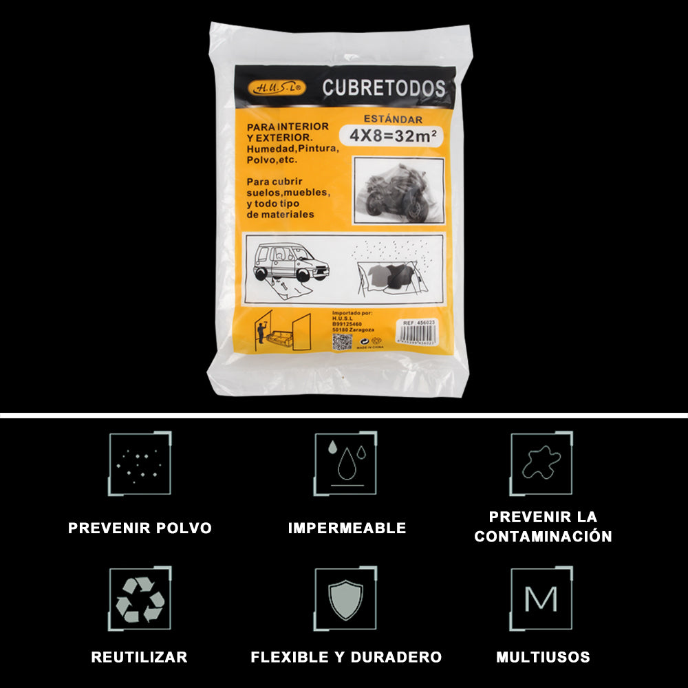 HUSL PLÁSTICO CUBRETODO ESTÁNDAR 3 PIEZAS, PROTECTOR PARA CUBRIR MUEBLES, PARA INTERIOR Y EXTERIOR HUMEDAD, TAREAS DE PINTURA