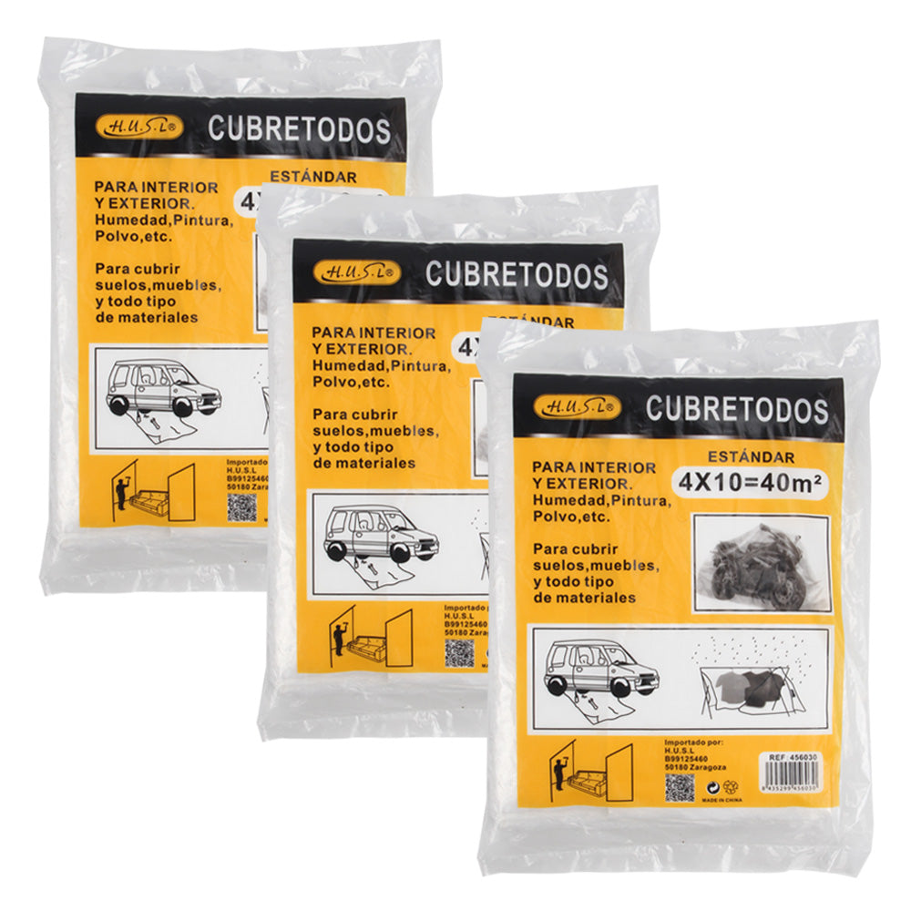 HUSL PLÁSTICO CUBRETODO ESTÁNDAR 3 PIEZAS, PROTECTOR PARA CUBRIR MUEBLES, PARA INTERIOR Y EXTERIOR HUMEDAD, TAREAS DE PINTURA