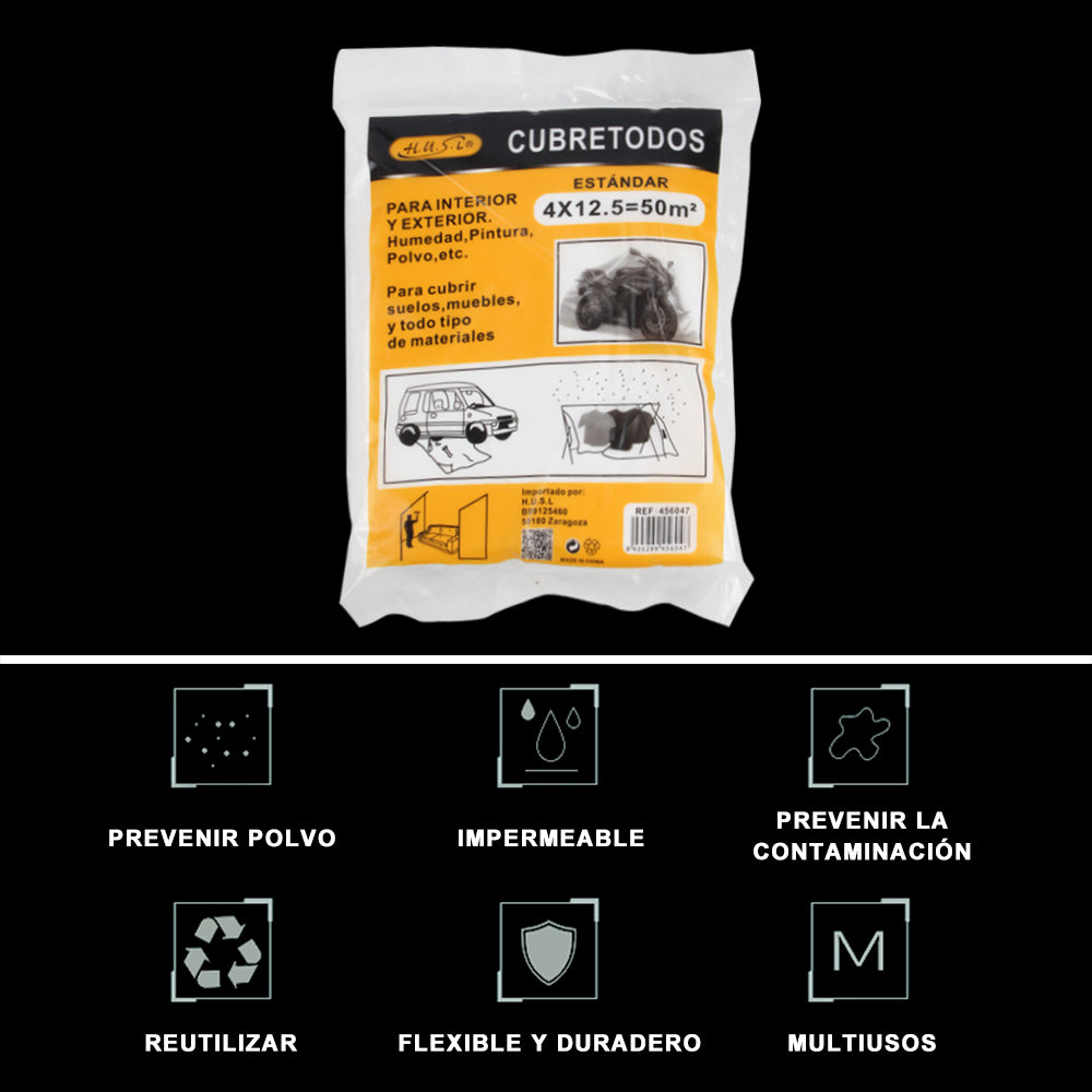 HUSL PLÁSTICO CUBRETODO ESTÁNDAR 2 PIEZAS, PROTECTOR PARA CUBRIR MUEBLES, PARA INTERIOR Y EXTERIOR HUMEDAD, TAREAS DE PINTURA