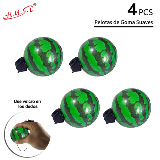 HUSL Bolas de Goma de Rebote con correa para el dedo y cuerda elástica, Bolas de deportes de goma suave, pelota para jugar en zona interior y aire libre, diseñado para los niños-Diámetro approx.6.3 cm(Sandía)