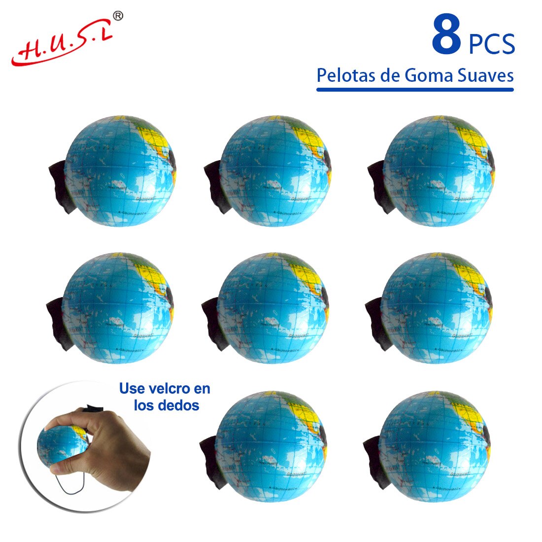 HUSL Bolas de Goma de Rebote con correa para el dedo y cuerda elástica, Bolas de deportes de goma suave, pelota para jugar en zona interior y aire libre, diseñado para los niños-Diámetro approx.6.3 cm(Globo terráqueo)