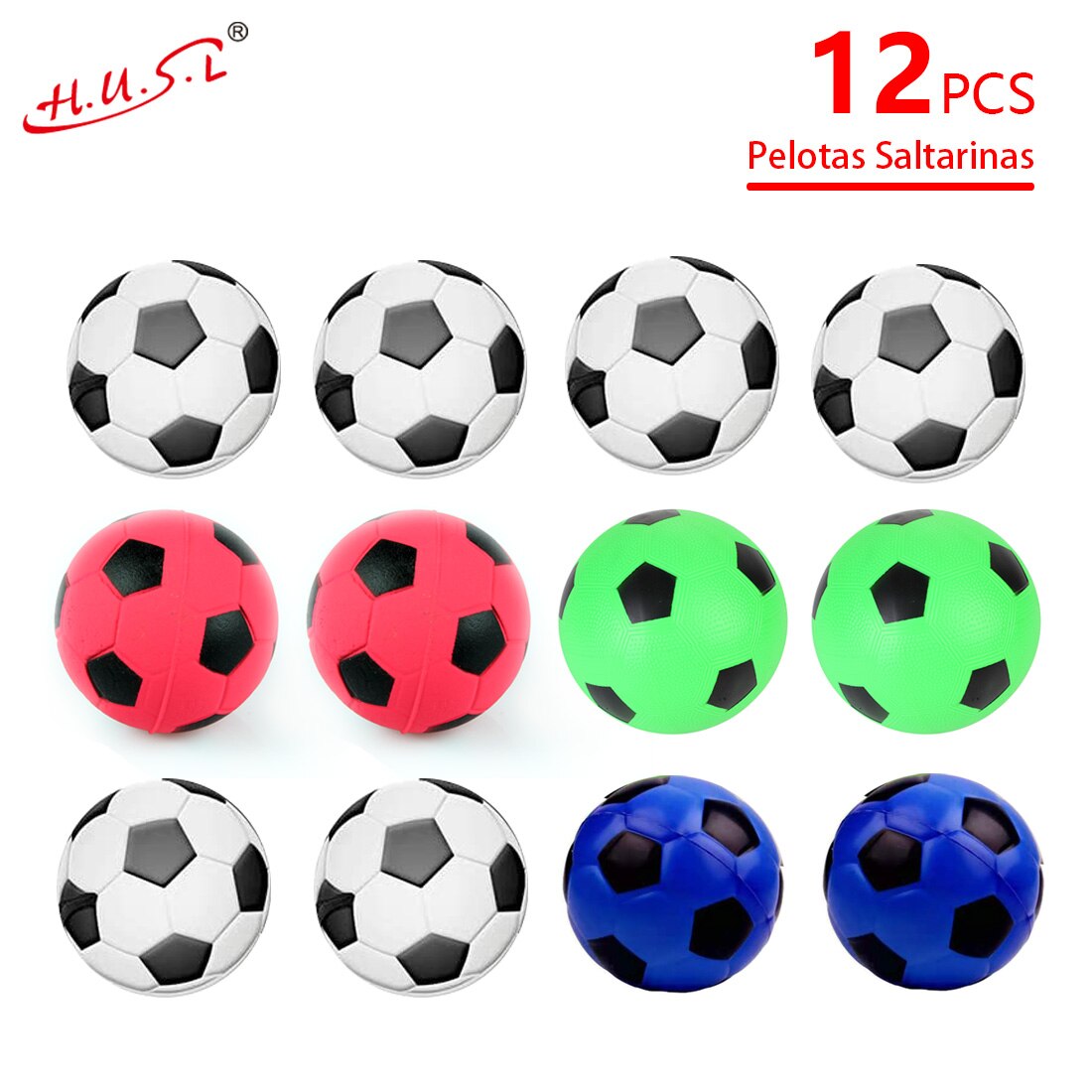 HUSL Bolas de Goma de Rebote, Bolas de deportes de goma suave, pelota para jugar en zona interior y aire libre, diseñado para los niños-Diámetro approx.6.3 cm(Futbol en multicolor)