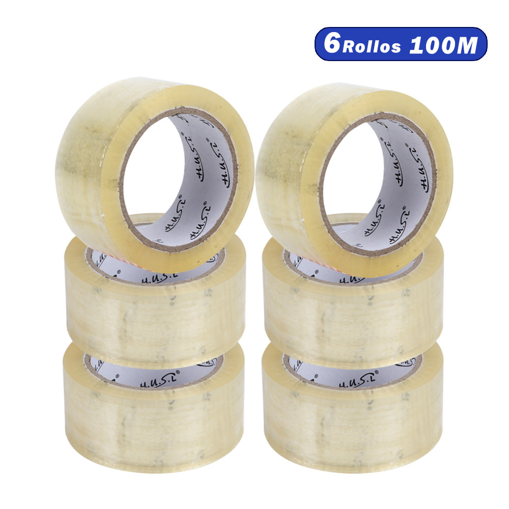 HUSL Cinta Adhesiva Marrón 48mm*100M 6 Rollos para paquetes, transporte, Extrafuerte y Resistente Cinta Embalar adhesiva precinto