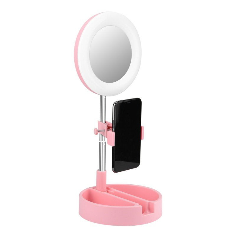 Anillo de Luz Retráctil 16CM con espejo de Maquillaje y Soporte para Movil, para Youtube TikTok/Transmisión en Vivo/Maquillaje