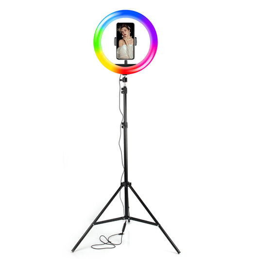 Anillo de Luz RGB LED 20 CM, Aro de Luz con Trípode, Soporte Móvil y 360° para Selfie Maquillaje Fotografia Youtube TIK Tok Videos
