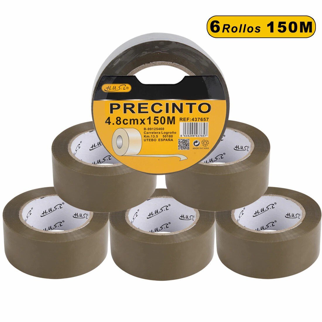 HUSL Cinta Adhesiva Marrón 48mm*100M 6 Rollos para paquetes, transporte, Extrafuerte y Resistente Cinta Embalar adhesiva precinto