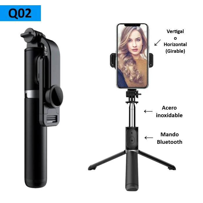 Q08 Palo selfie con estabilizador y el botón Bluetooth, trípode