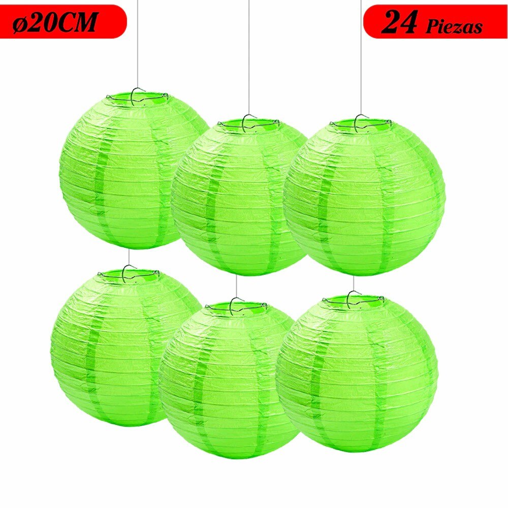 Farol Japonés, Farolillos de papel,20cm,25cm,30cm,40cm De Papel, Pantalla Papel Redondo, Para Bodas, Cumpleaños, Decoraciones Para Jardín, Salón, Patio, Color Liso-Verde