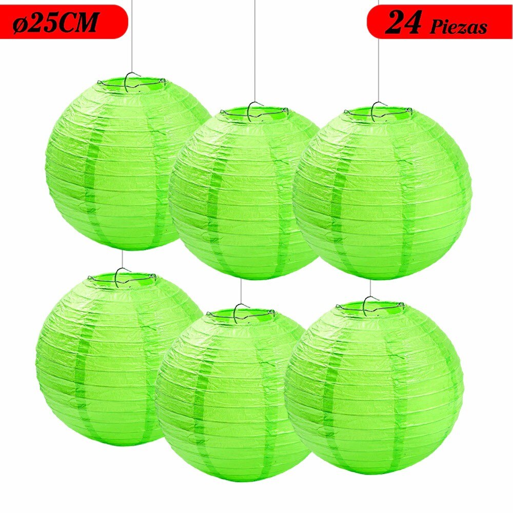 Farol Japonés, Farolillos de papel,20cm,25cm,30cm,40cm De Papel, Pantalla Papel Redondo, Para Bodas, Cumpleaños, Decoraciones Para Jardín, Salón, Patio, Color Liso-Verde