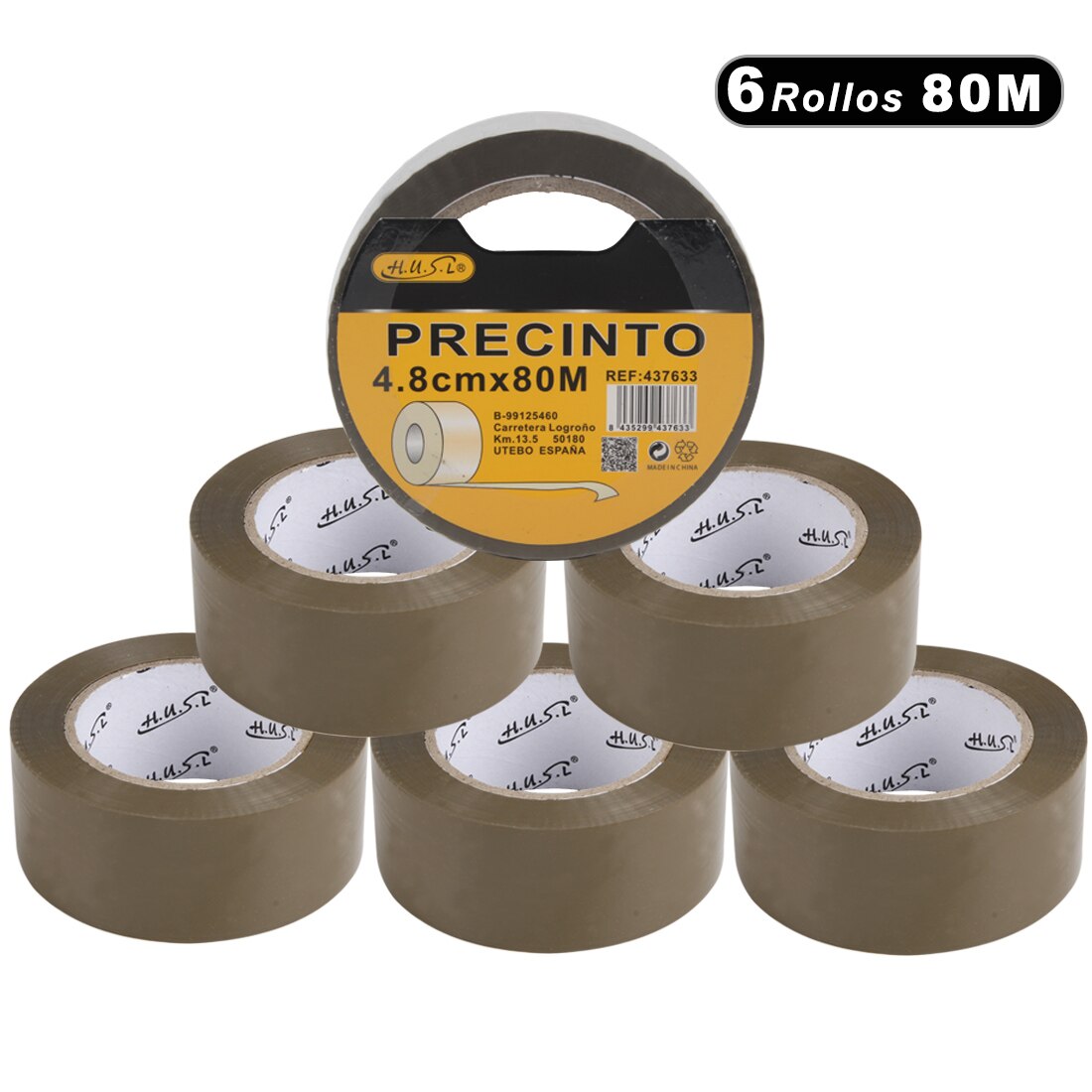 HUSL Cinta Adhesiva Marrón 48mm*100M 6 Rollos para paquetes, transporte, Extrafuerte y Resistente Cinta Embalar adhesiva precinto