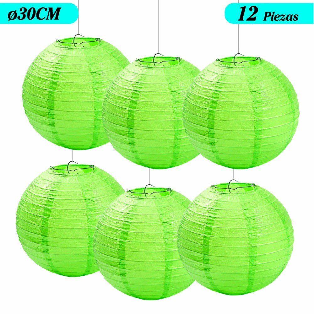 Farol Japonés, Farolillos de papel,20cm,25cm,30cm,40cm De Papel, Pantalla Papel Redondo, Para Bodas, Cumpleaños, Decoraciones Para Jardín, Salón, Patio, Color Liso-Verde