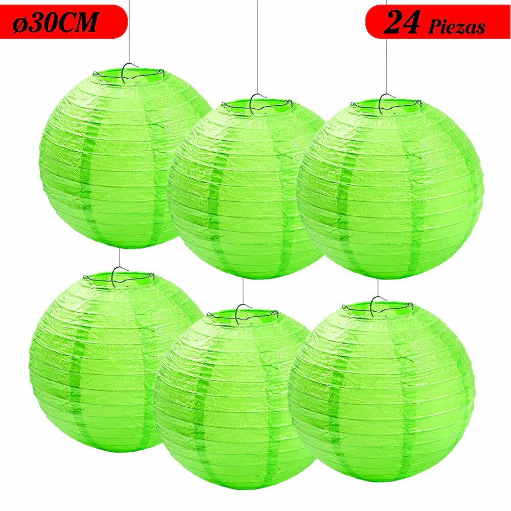 Farol Japonés, Farolillos de papel,20cm,25cm,30cm,40cm De Papel, Pantalla Papel Redondo, Para Bodas, Cumpleaños, Decoraciones Para Jardín, Salón, Patio, Color Liso-Verde