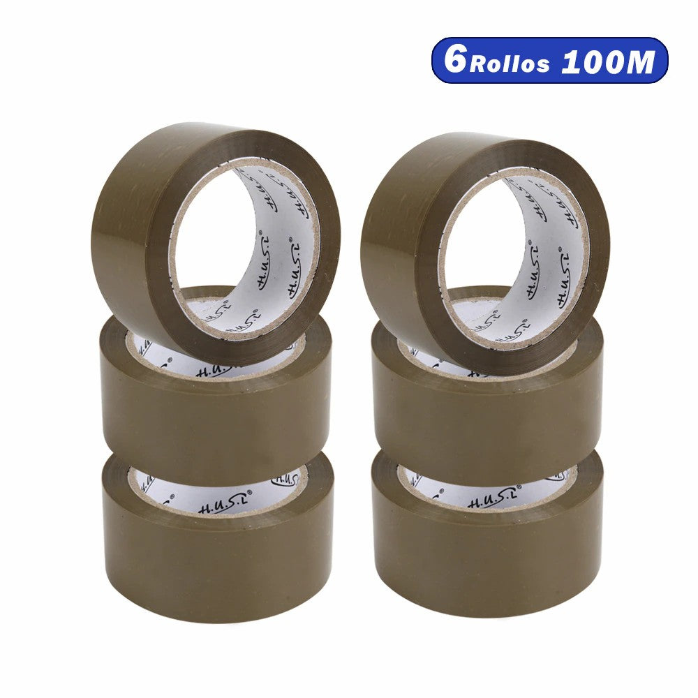 HUSL Cinta Adhesiva Marrón 48mm*100M 6 Rollos para paquetes, transporte, Extrafuerte y Resistente Cinta Embalar adhesiva precinto