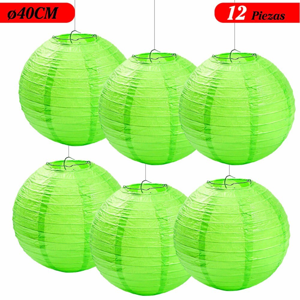 Farol Japonés, Farolillos de papel,20cm,25cm,30cm,40cm De Papel, Pantalla Papel Redondo, Para Bodas, Cumpleaños, Decoraciones Para Jardín, Salón, Patio, Color Liso-Verde